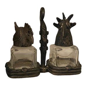 🥳 5/$35!! 🥳 Vintage Eclectic Rooster & Hen Pewter Salt & Pepper Shaker set